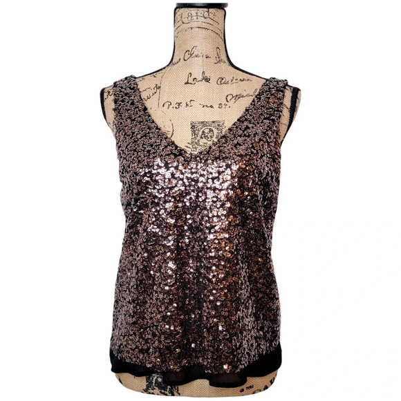 ONE LOVE CLOTHING Women's Regular Bronze Sequin Chiffon Dressy Tank Size Small - Picture 14 of 14